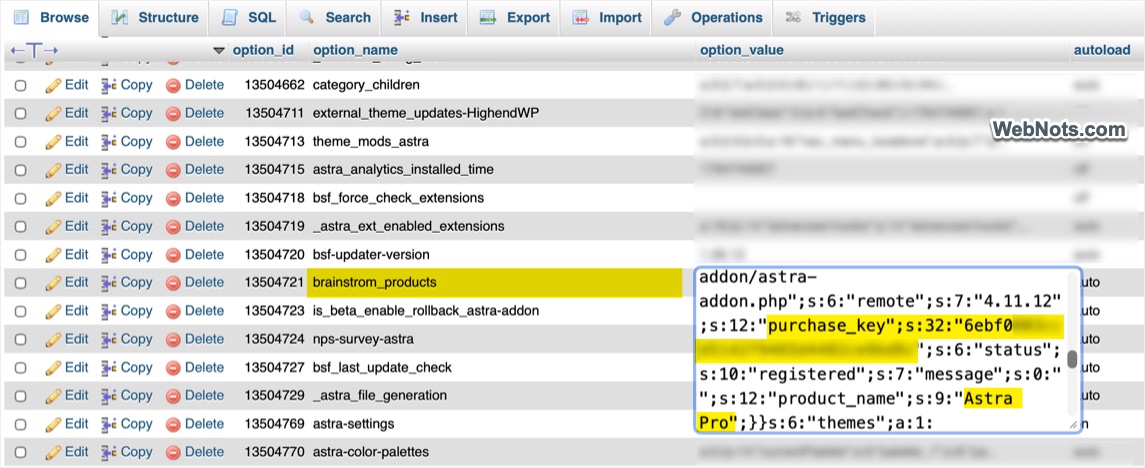 Astra Key in Database