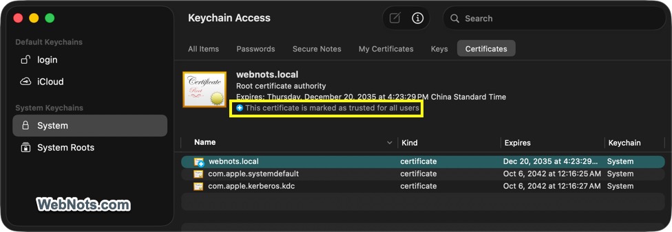 Certificate is Valid in Keychain Chain