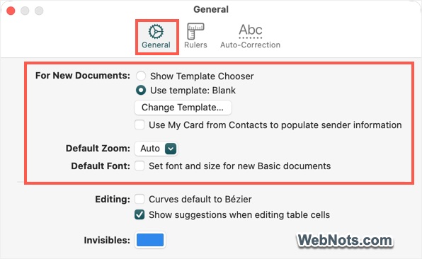 Change Default Document Properties in Pages