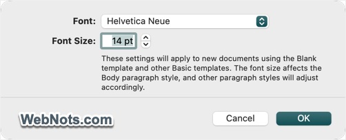 Change Default Font in Pages