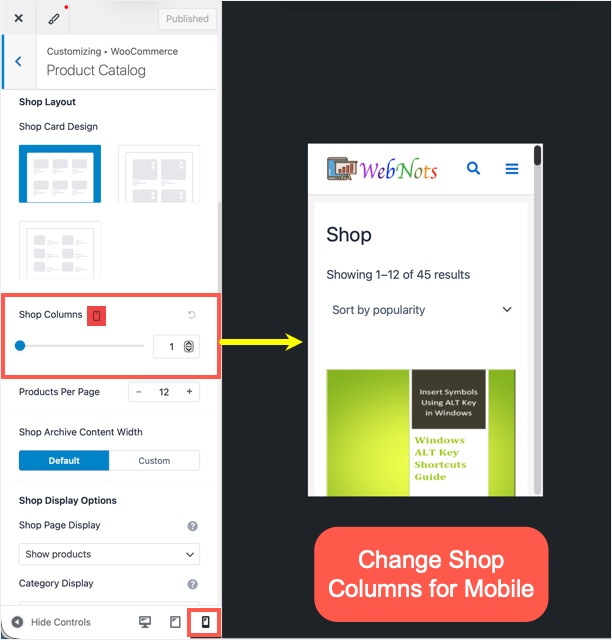 Change Shop Columns for Mobile