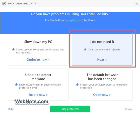 Click I Do Not Need It Box