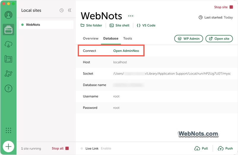 Connect to Local Site Database