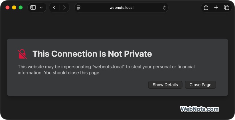 Connection Not Private in Safari