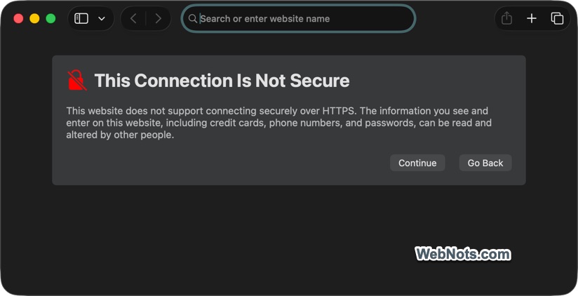 Connection Not Secure in Safari