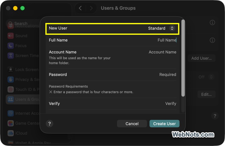 Create Standard User in Mac