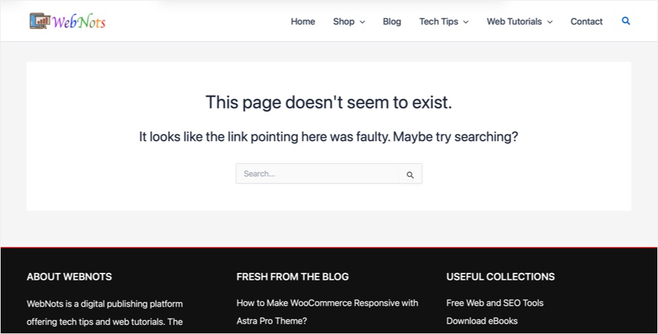 Default 404 Page in Astra Theme