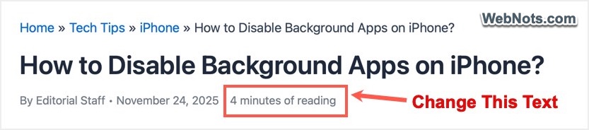 Default Reading Time Text