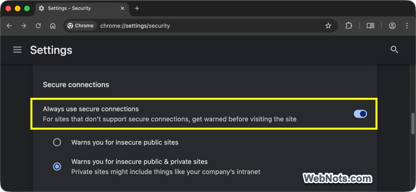 Disable Secure Connection on Chrome