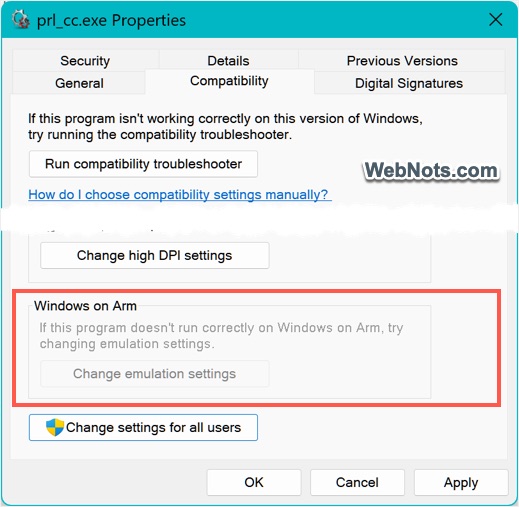 Emulate Compatibility for Windows ARM