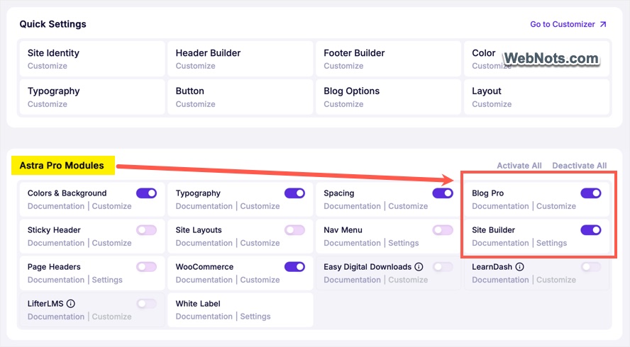 Enable Astra Modules