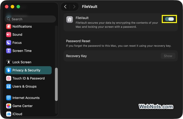 Enable FileVault on Mac