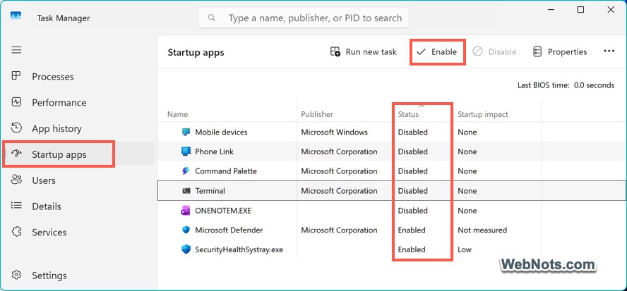 Enable Startup App in Task Manager