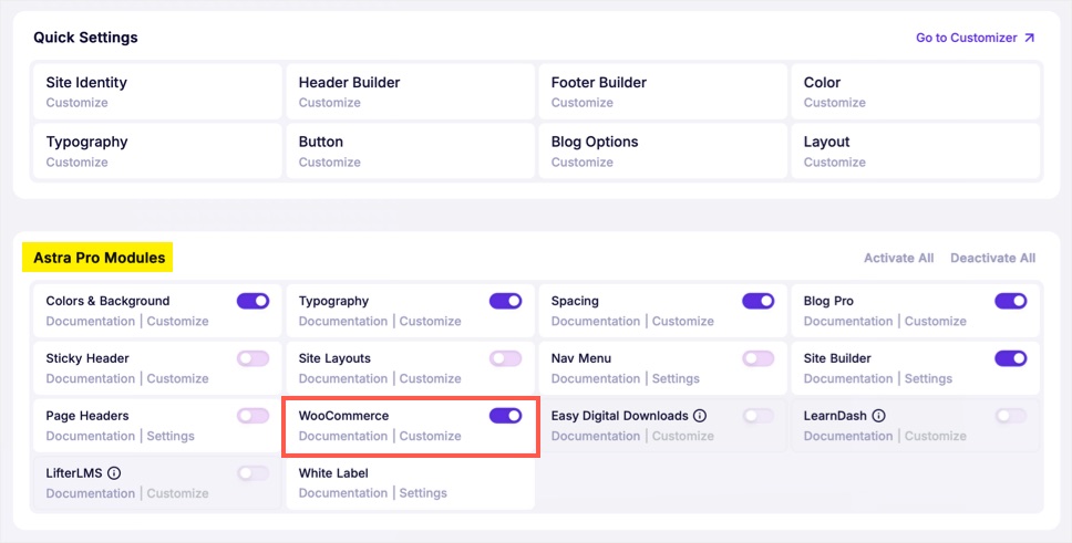 Enable WooCommerce Module