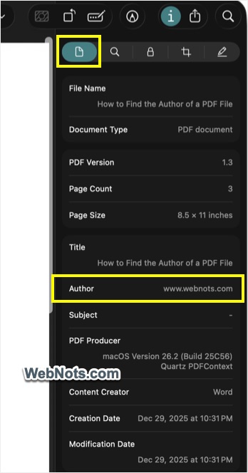 General Info Inspector in Preview