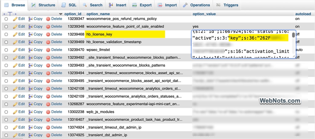Highend Theme Key in Database