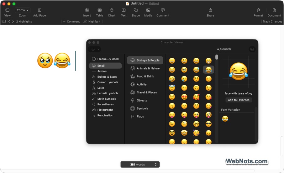 Insert Symbol with Character Viewer