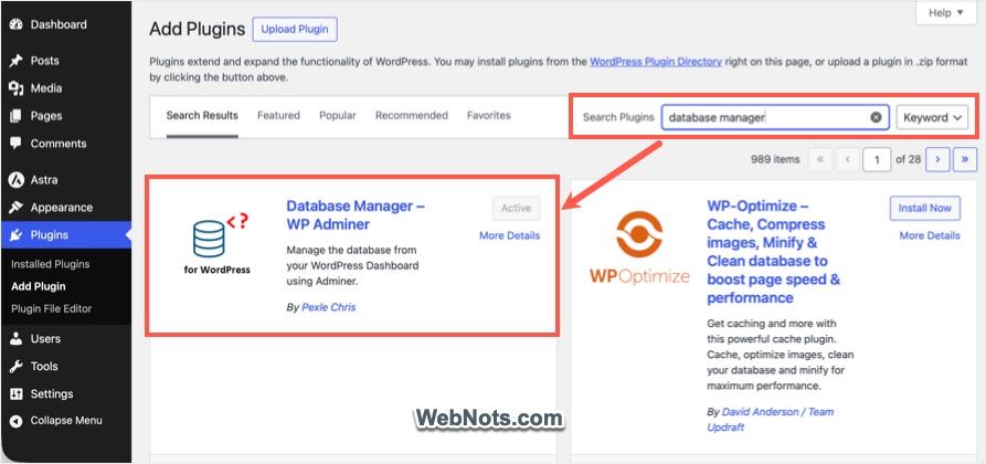 Install WP Adminer Plugin