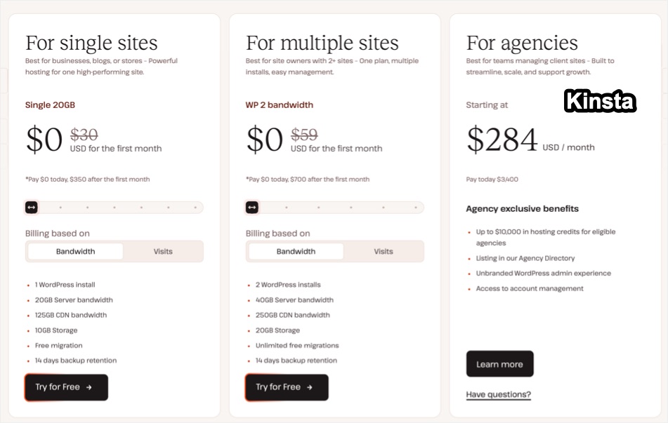Kinsta Pricing Plans