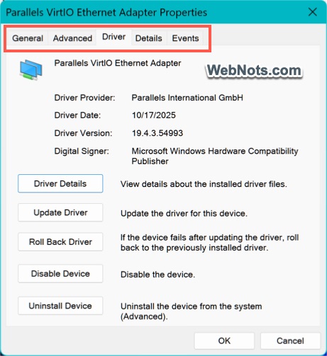 Network Adapter Properties