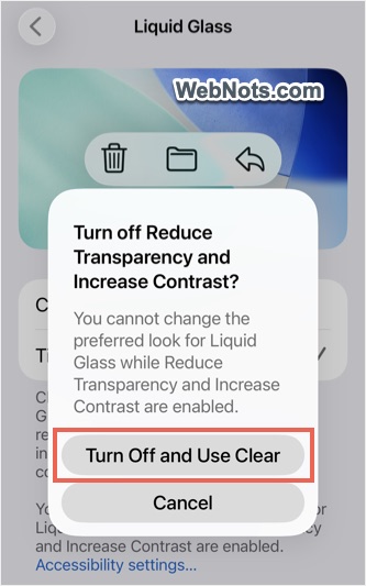 Notification for Switching Liquid Glass Option