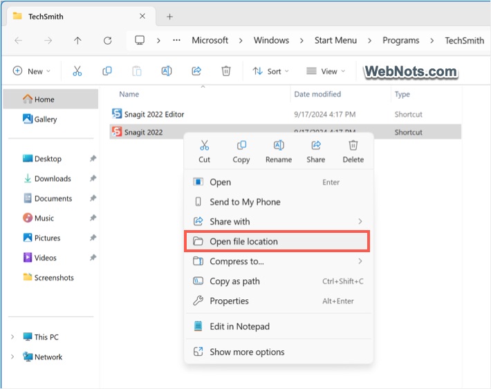 Open File Location from Explorer