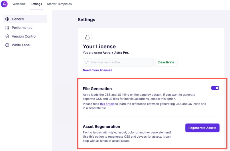 Regenerate Assets in Astra Theme
