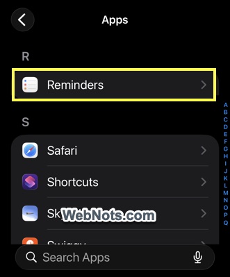 Reminders App Settings