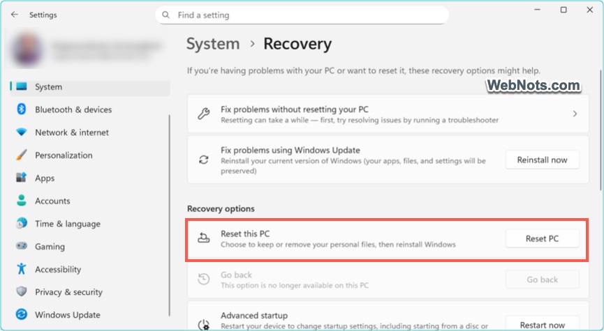 Reset Windows 11 PC