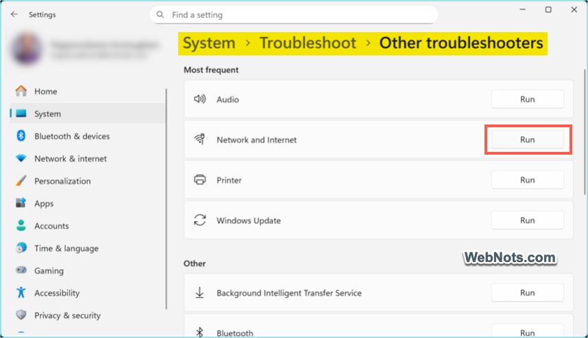 Run Network Troubleshooter