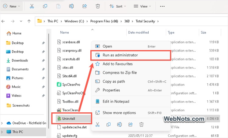 Run Uninstaller from File Explorer