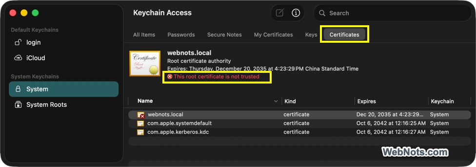 SSL Error in Keychain Access