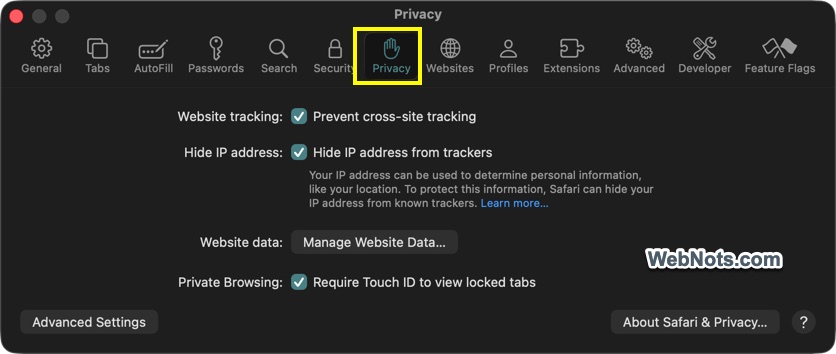 Safari Privacy Settings on Mac