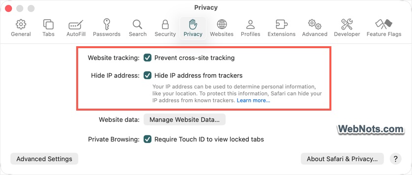 Safari Privacy Settings