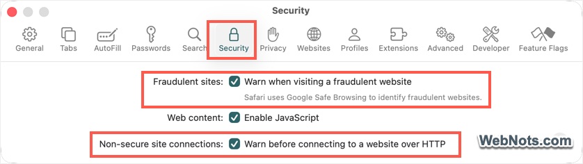 Safari Security Settings on Mac