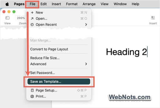 Save as Template in Pages