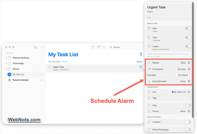 Schedule Reminder Alarm from Mac