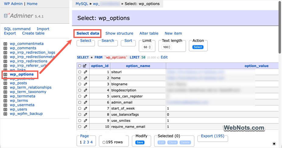 Select Data in WP Options Table