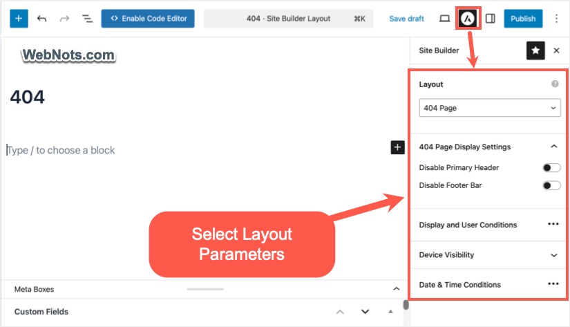 Select Layout Parameters