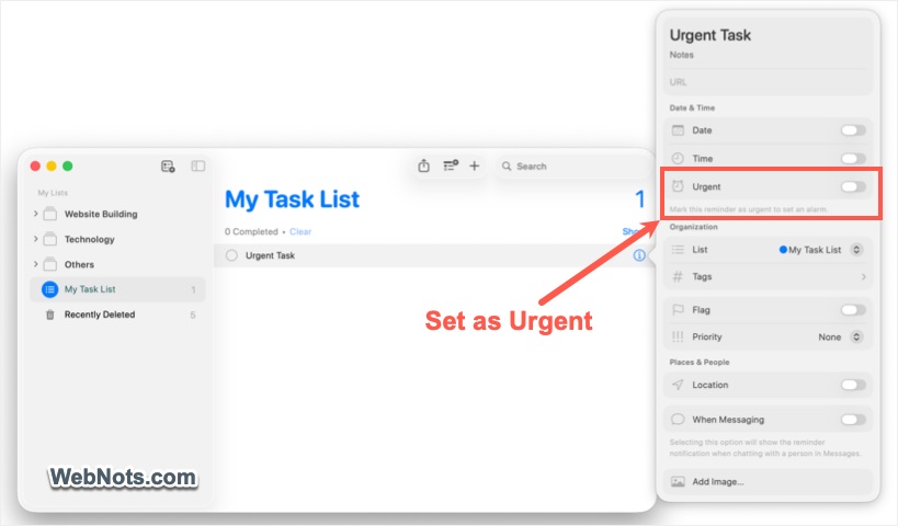 Set Reminder as Urgent