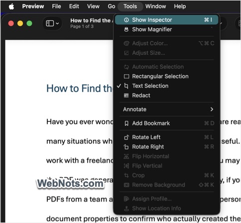 Show Inspector in Preview