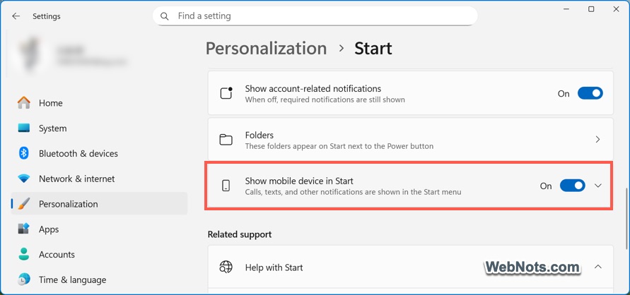 Show Mobile Device in Start