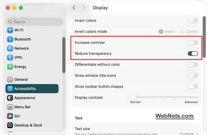 macOS Transparency and Contrast Setting