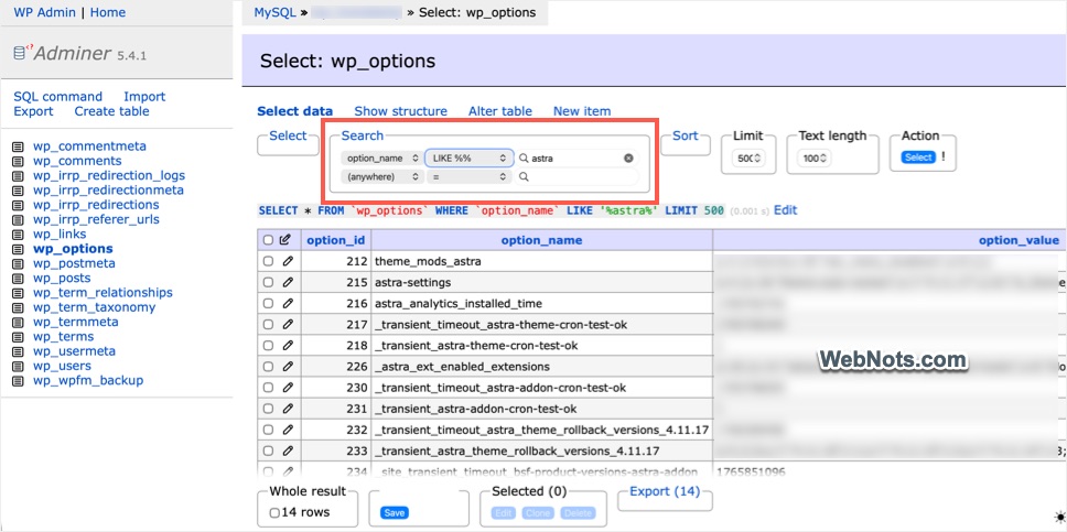 Use Adminer Search
