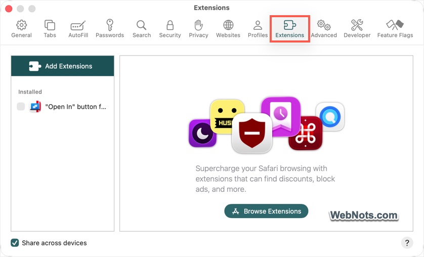 View and Uninstall Safari Extensions