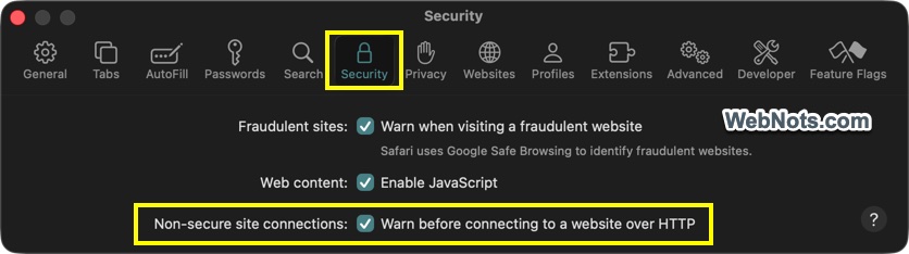 Warn HTTP Access in Safari