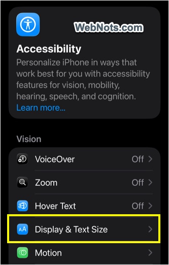 iOS Display and Text Settings