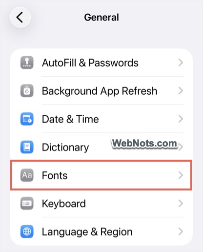 iPhone Fonts Settings
