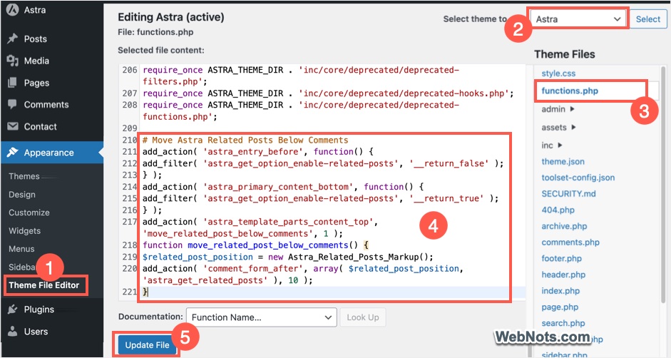 Add Code in Astra Theme Functions
