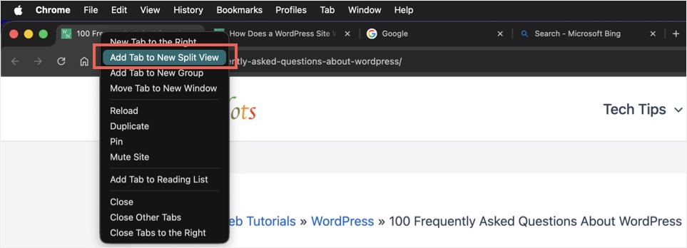 Add Tab to Split View